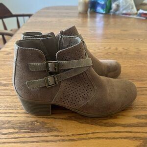 Sonoma Taupe Suede Ankle Boots with Buckle Straps